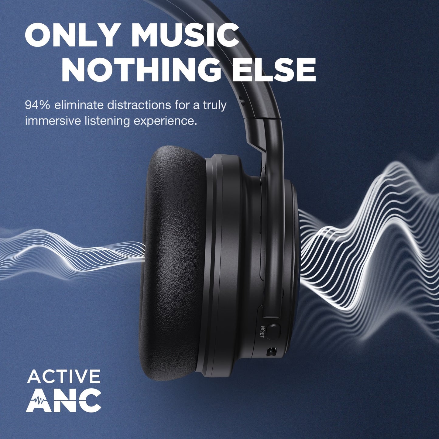 Active Noise Cancelling, Wireless Over Ear Headphones, 20H Playtime, Rich Deep Bass