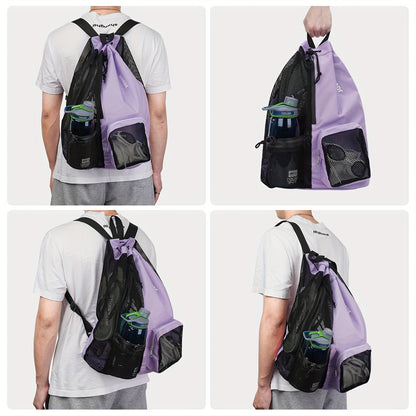 Swimming Bag Mesh Drawstring Backpack