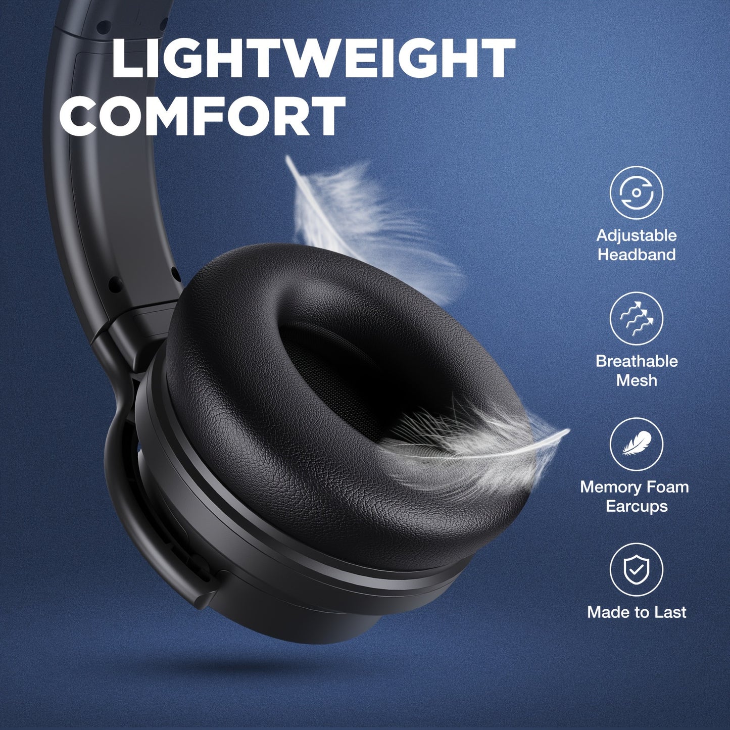 Active Noise Cancelling, Wireless Over Ear Headphones, 20H Playtime, Rich Deep Bass