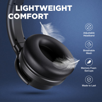 Active Noise Cancelling, Wireless Over Ear Headphones, 20H Playtime, Rich Deep Bass